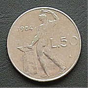 イタリア ５０リラコイン・硬貨 表面