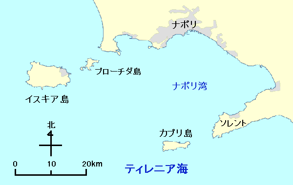 ナポリ湾とカプリ島の地図