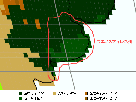 ブエノスアイレス州気候区分地図