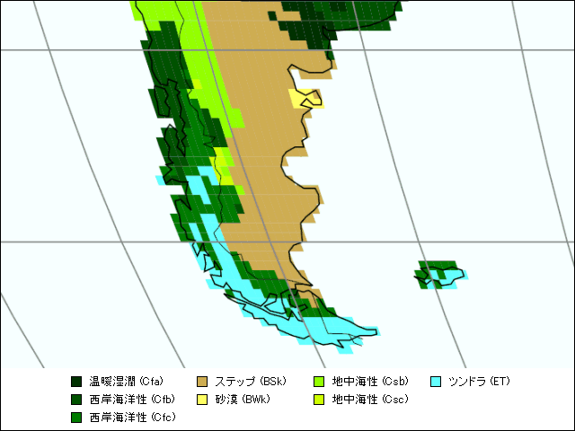 パタゴニア地方気候区分地図