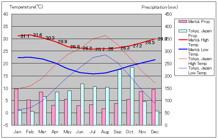 マリカー気温、一年を通した月別気温グラフ