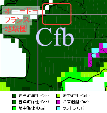 オー＝ド＝フランス地域圏気候区分地図