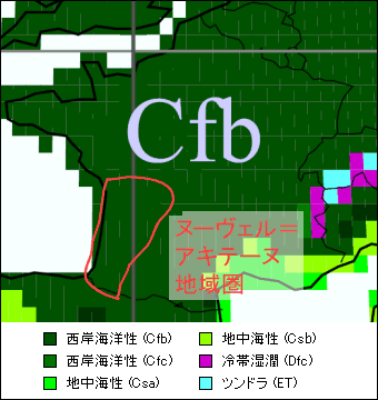 ヌーヴェル＝アキテーヌ地域圏気候区分地図