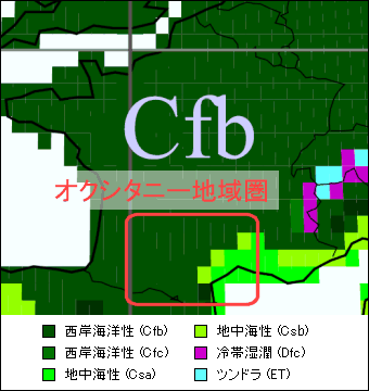 オクシタニー地域圏気候区分地図