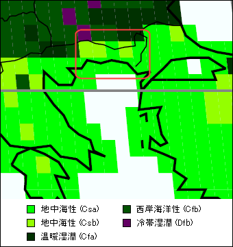 東マケドニア・トラキア地方 気候区分地図