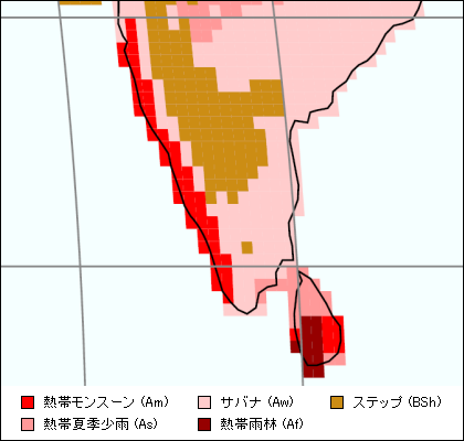 インド南部の気候区分地図