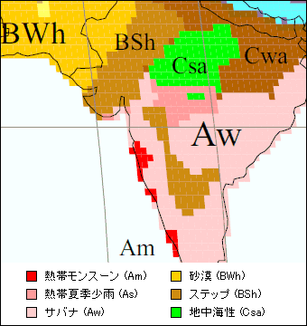 インド西部の気候区分地図