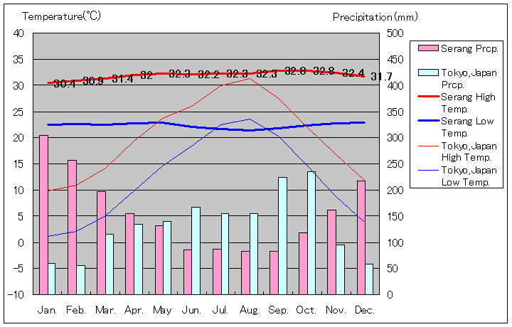 セラン気温、一年を通した月別気温グラフ