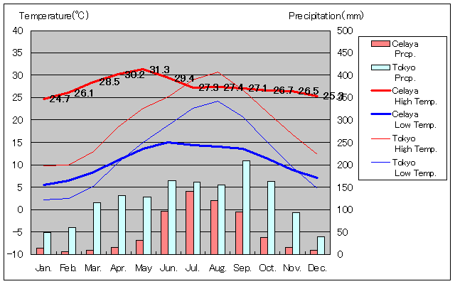 セラヤ気温、一年を通した月別気温グラフ