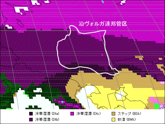 沿ヴォルガ連邦管区気候地図