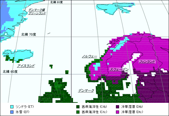 北ヨーロッパ気候区分地図