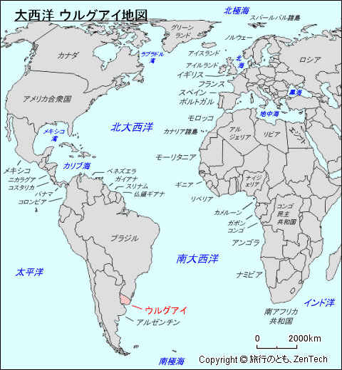 大西洋 ウルグアイ地図