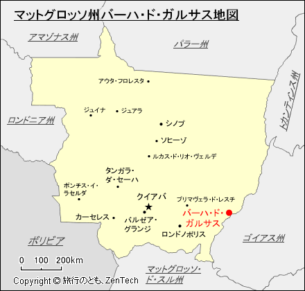 マットグロッソ州バーハ・ド・ガルサス地図