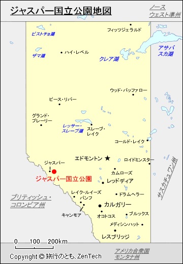 アルバータ州ジャスパー国立公園地図