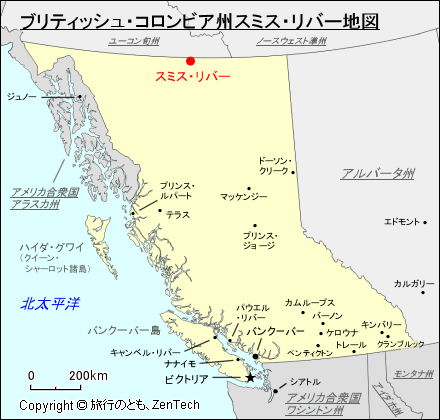 ブリティッシュ・コロンビア州スミス・リバー地図