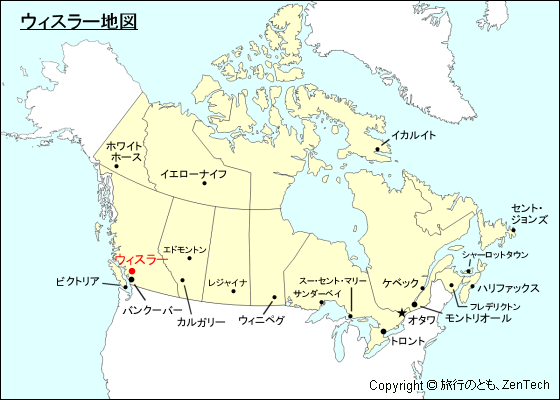 カナダにおけるウィスラー地図