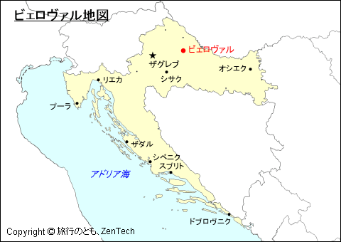 クロアチアにおけるビェロヴァル地図