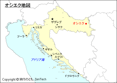 クロアチアにおけるオシエク地図