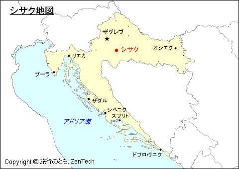 クロアチアにおけるシサク地図