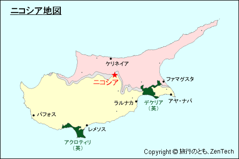 キプロスにおけるニコシア地図