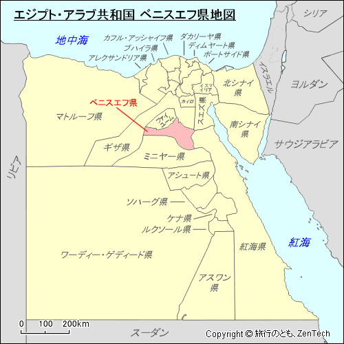 エジプト・アラブ共和国 ベニスエフ県地図