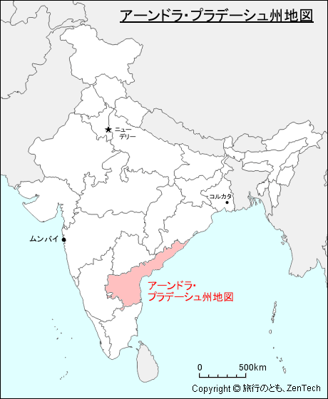 インドにおけるアーンドラ・プラデーシュ州地図