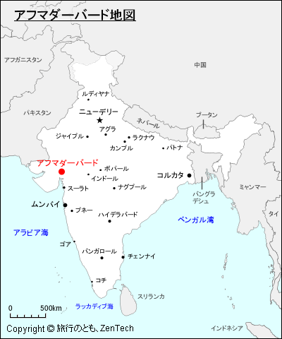 インドにおけるアフマダーバード地図