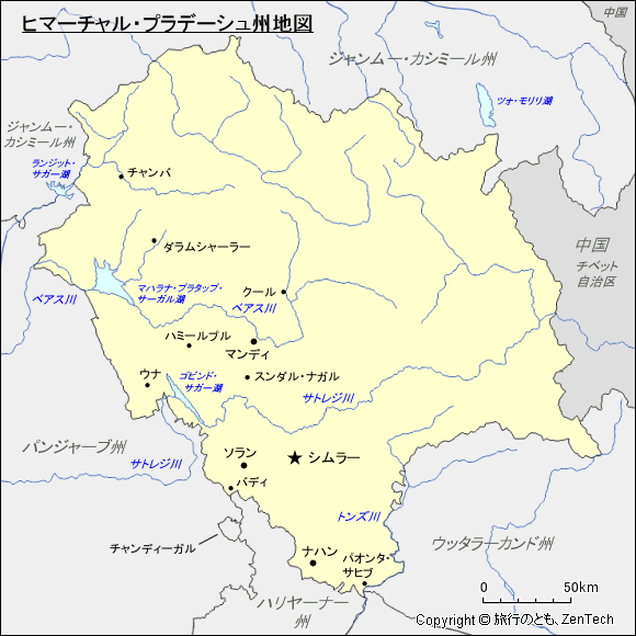 ヒマーチャル・プラデーシュ州地図