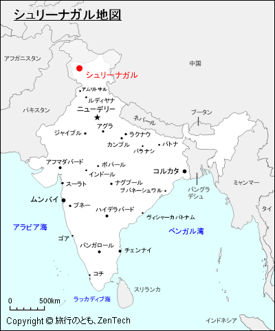 インドにおけるシュリーナガル地図