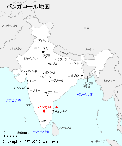 インドにおけるバンガロール地図