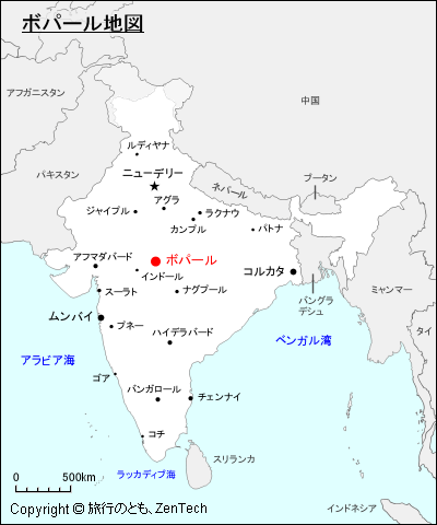 インドにおけるボパール地図