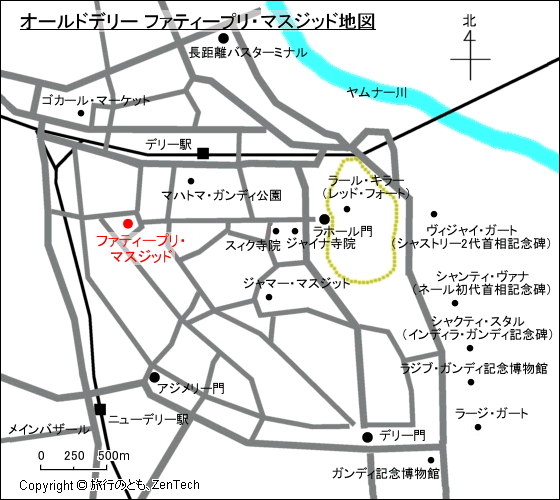 オールドデリー ファティープリ・マスジッド地図