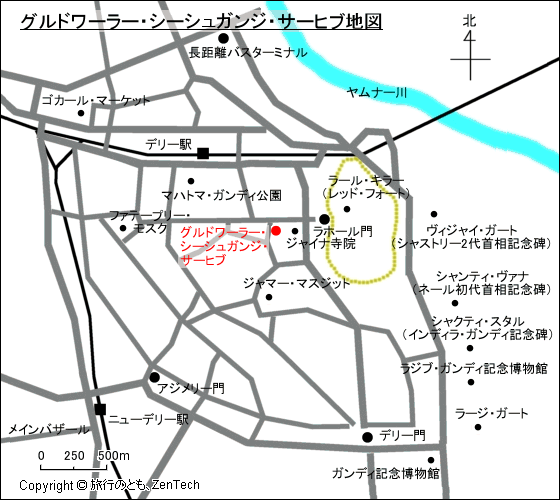 オールドデリー グルドワーラー・シーシュガンジ・サーヒブ地図