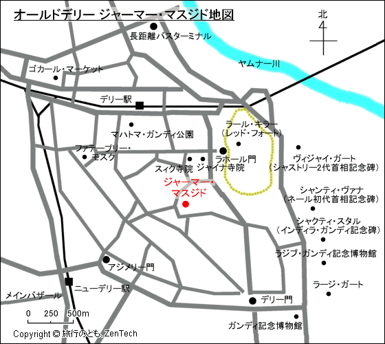 オールドデリー ジャーマー・マスジド地図
