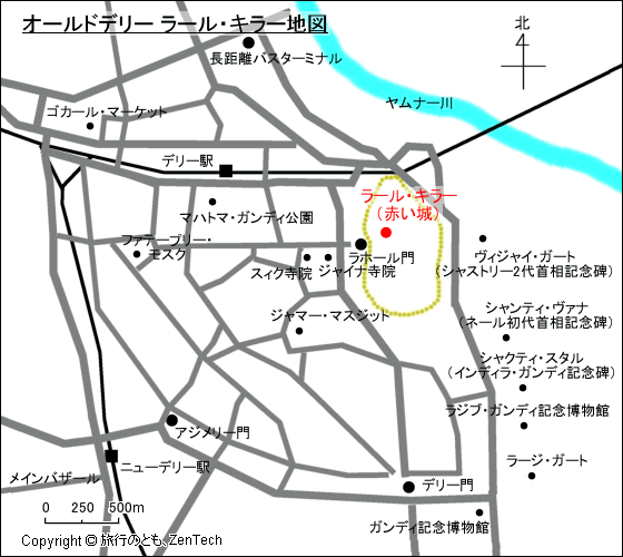 オールドデリー ラール・キラー地図