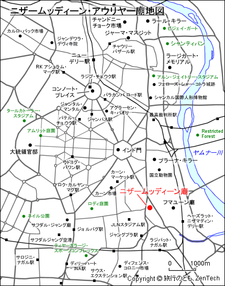 ニューデリー ニザームッディーン・アウリヤー廟地図
