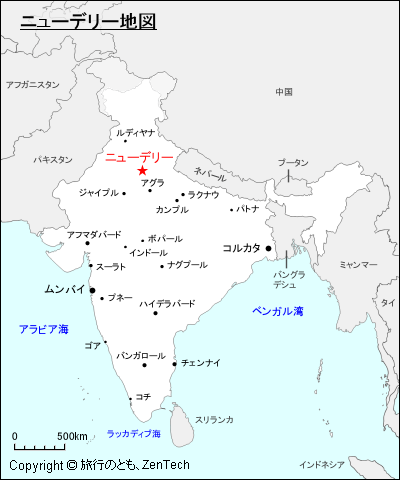 インドにおけるニューデリー地図