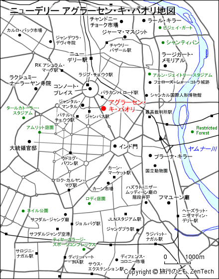 ニューデリー アグラーセン・キ・バオリ地図