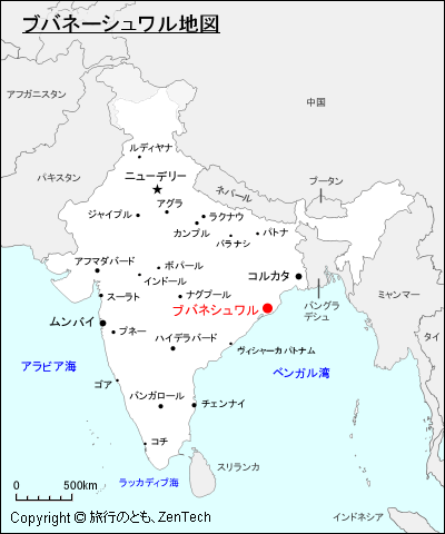 インドにおけるブバネーシュワル地図