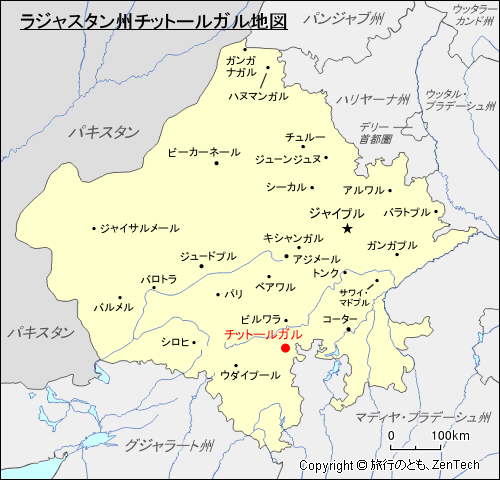 ラジャスタン州チットールガル地図