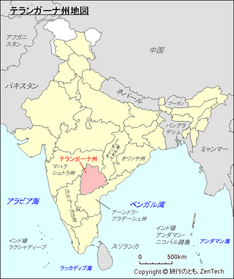 インドにおけるテランガーナ州地図