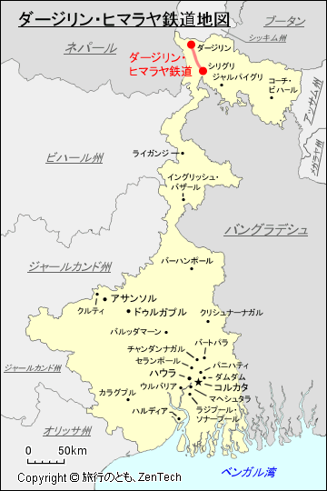 西ベンガル州ダージリン・ヒマラヤ鉄道地図