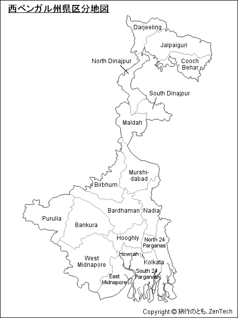 西ベンガル州県区分地図