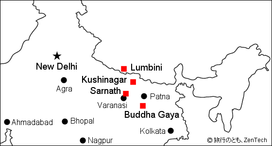 四大仏教聖地 地図