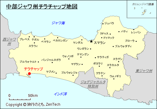 中部ジャワ州チラチャップ地図