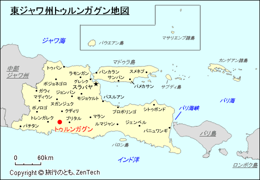 東ジャワ州トゥルンガグン地図