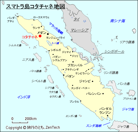 スマトラ島コタチャネ地図