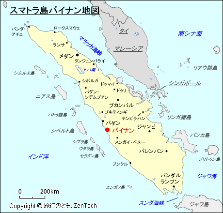 スマトラ島パイナン地図