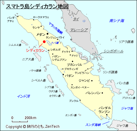 スマトラ島シディカラン地図