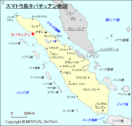 スマトラ島タパチュアン地図